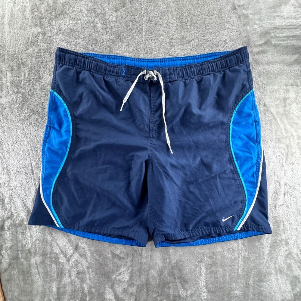 Nike Swim Trunks Mens XXL Blue‎ Colorblock Swoosh Lined Beach Board Shorts